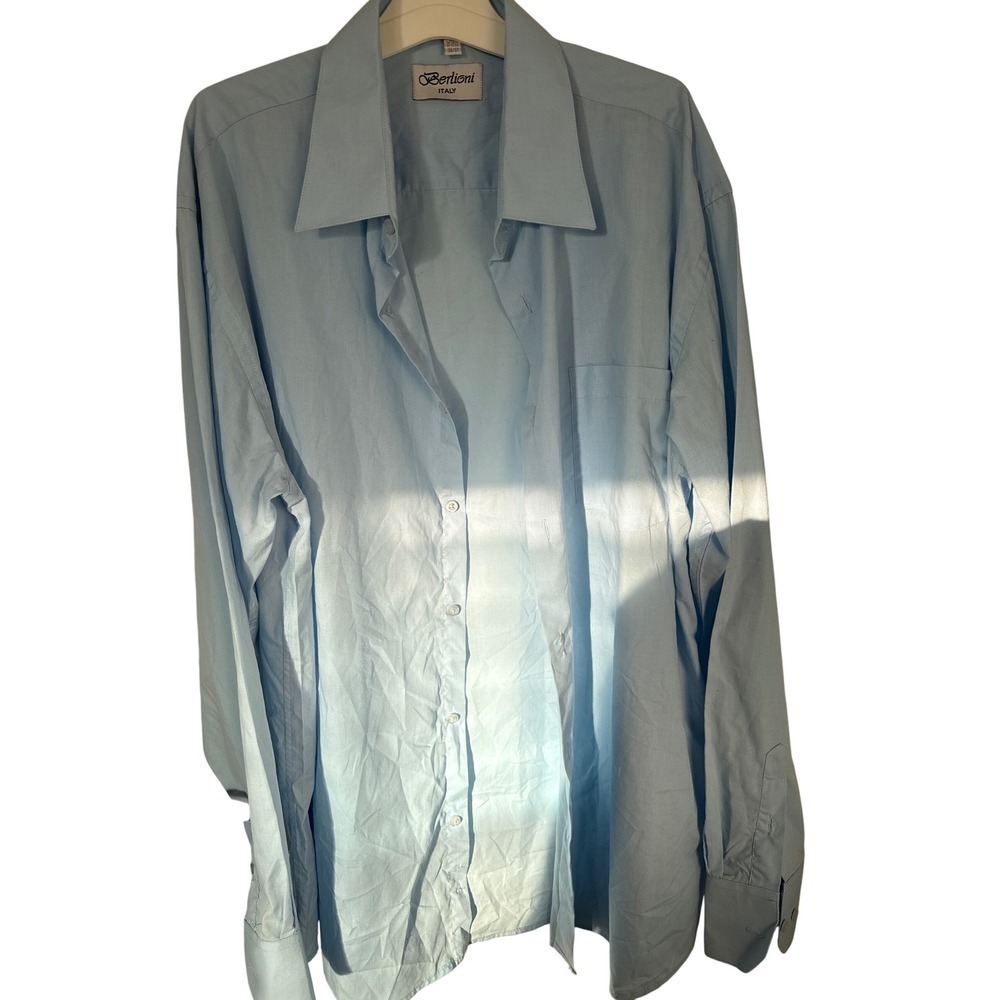 Berlioni Italy Mens Dress Shirt Long Sleeve Blue Button Up 17 1/2 36/37
